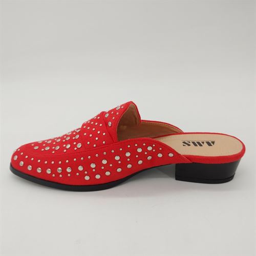 AMS Womens Leah-1 Mule Shoes Red Slip On