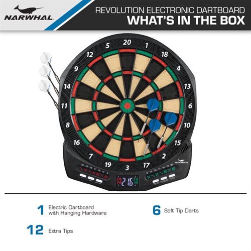 Narwhal Revolution Electronic Dartboard for Recreational Play with 6 Dart