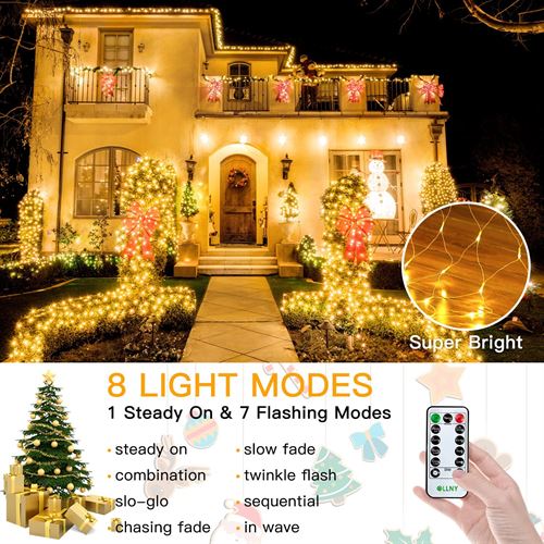 Ollny 200 LED Christmas Grille Lights 3x0.60m Connectable Waterproof 8 Modes 120V