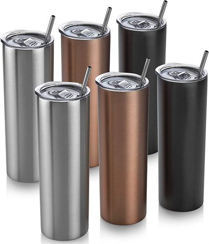 6 Thin Insulated Stainless Steel Cups 20 oz