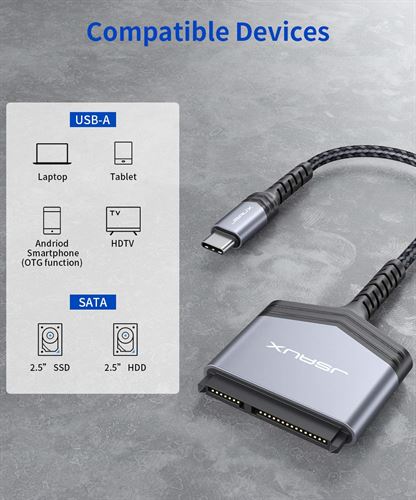 SATA to USB C Cable, JSAUX USB-C Thunderbolt 3 to 2.5” SATA