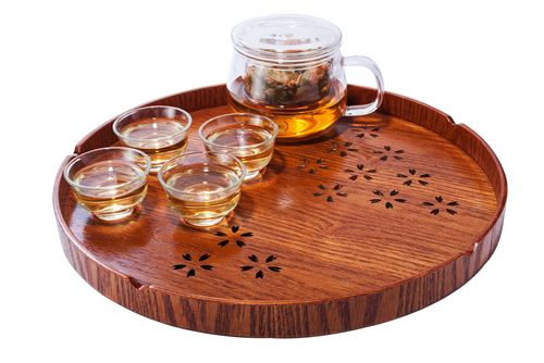 Islandoffer Premium Japanese Style Cherry Pattern Round Tea Tray