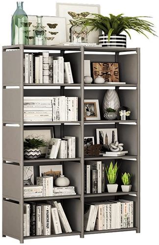 Rerii Closet Storage, 5 Tier 10 Cube Bedroom Storage, Free Standing Cube Organizer Shelf, DIY Bookshelf Bookcase for Bedroom, Living Room, Office