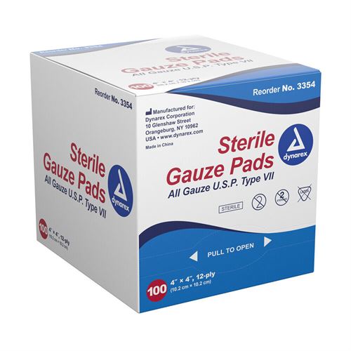 Dynarex Gauze Pad Sterile 1's 10  x 10  12 Ply 100