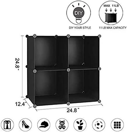 C&AHOME Cube Storage Organizer, 4-Cube Shelves Units, Closet Cabinet, DIY Plastic Modular Book Shelf, Ideal for Bedroom, Living Room, Office,