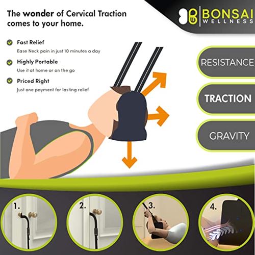 Bonsai Wellness Cervical Traction Hammock for Neck and Head-Chiropractic Alignment Stretching Device for Neck Shoulder and Back Pain Portable Physical Therapy Relief for Headaches Migraine and Stress