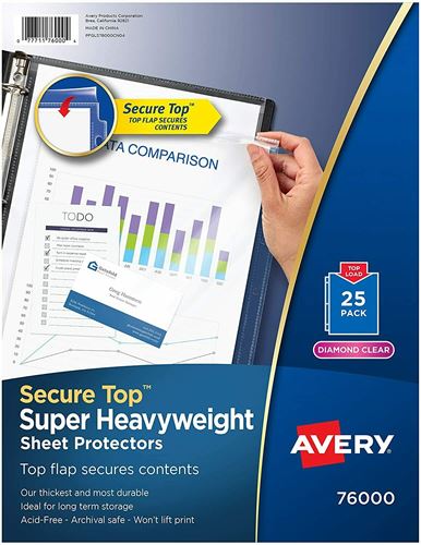 AVERY Secure Top Sheet Protectors, Super Heavy Gauge, Letter, Clear