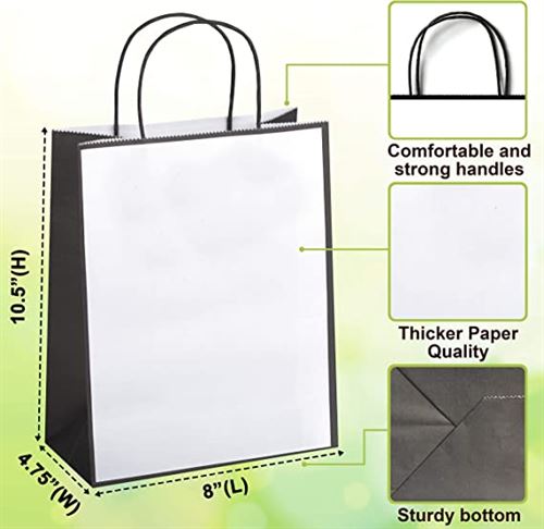 50 Pcs Medium Size Retail Paper Bags Black