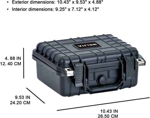 MEIJIA Box Portable Waterproof Portable Camera Case with Trackable Foam Cover Fit for Camera Drones Lens Equipment Computers Stylish Black, 22.8 x 18 x 10 cm