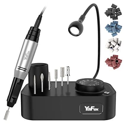 YaFex Professional Nail Drill Machine - 30000RPM Electric Nail File for Acrylic Nails, Electric Nail Filer Kit with a LED Lamp, 6 Drill Bits, 36 Sanding Bands for Shaping, Polishing