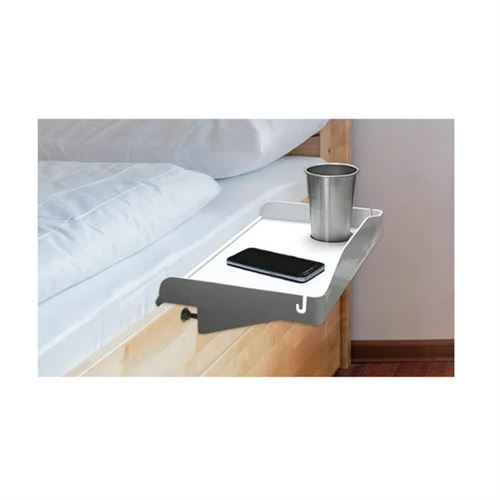 Bedside Shelf for Bed -White Bedside Tray w/Cup Holder & Cable Holder Insert 15"
