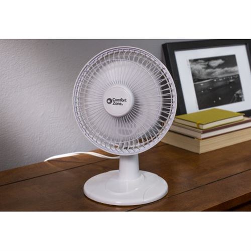 Comfort Zone 6" 2-Speed Quiet Portable Indoor Desk Fan with Stable Base and Adjustable Tilt, 120V