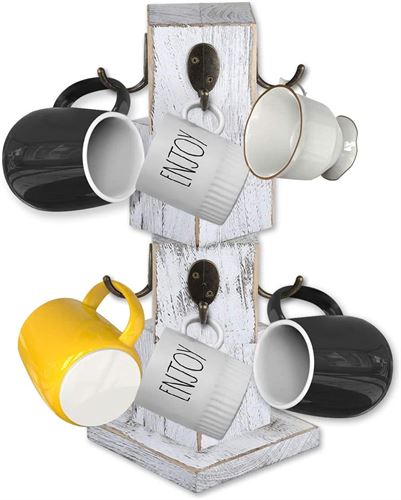 Zouboat - Wood Coffee Mug Holder Stand - for 8 Mugs - White