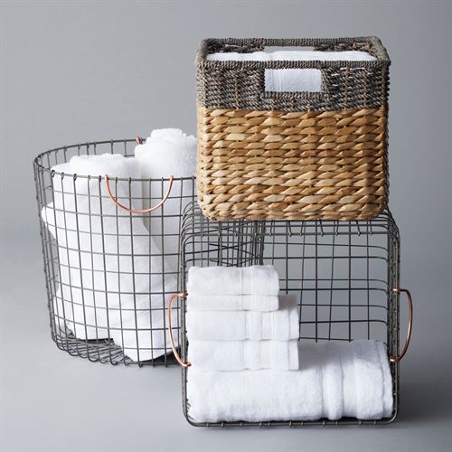 Wire Stackable Basket with Copper Handle Pewter - Threshold