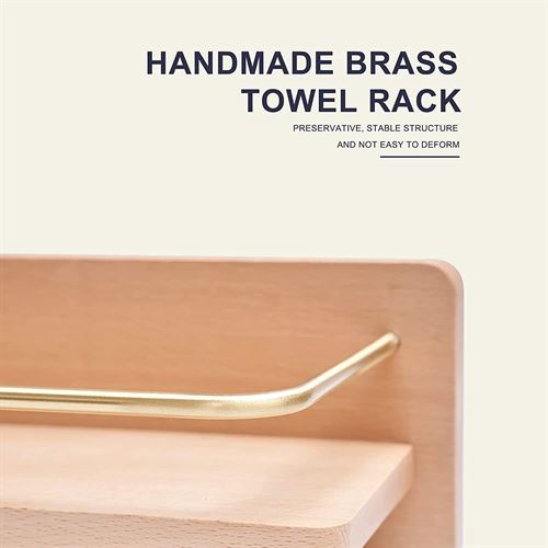H&Wanss Floating Wall Shelves Mounted Non-Drilling Adhesive Bathroom Organizer Hard Wood Anti-Rust Brass Towel Rack Kitchen Bedroom Decoration Storage