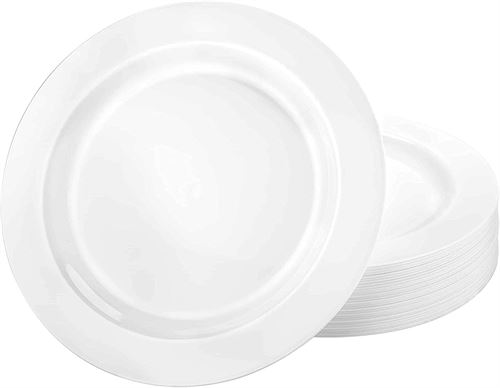 Premium Quality Heavyweight Plastic Plates China Like. Wedding and Party Dinnerware Plastic Plates 6.25 inc White/Pearl-Value Pack 40 Count