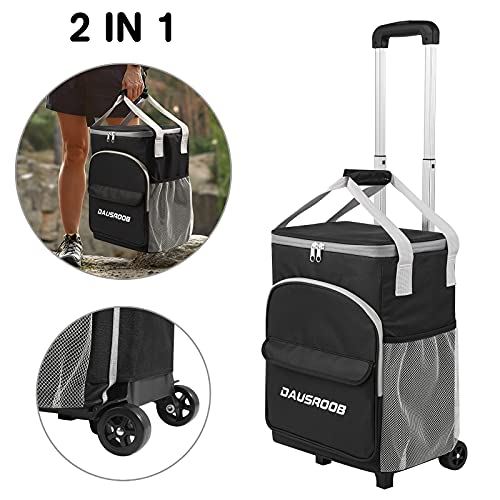 DAUSROOB 2 in 1 Portable Beverage Cooler with Wheels Roller Bag Leak Proof Trolley