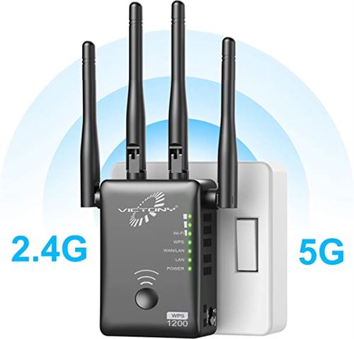 VICTONY WA1200-1200Mbps Dual Band WiFi Range Extender with 4 External 3dBi Antennas Signal Booster with 360 Degree WiFi