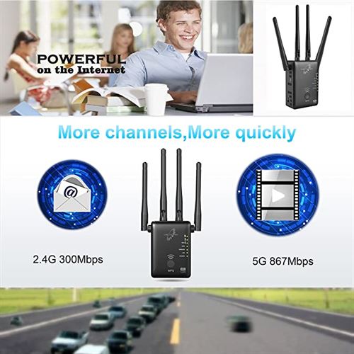VICTONY WA1200-1200Mbps Dual Band WiFi Range Extender with 4 External 3dBi Antennas Signal Booster with 360 Degree WiFi