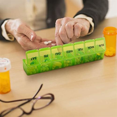 Sukuos Weekly Pill Organizer Extra Large Weekly Pill Organizer, Pill Cases for Pills/Vitamin/Fish Oil/Supplements (Green)