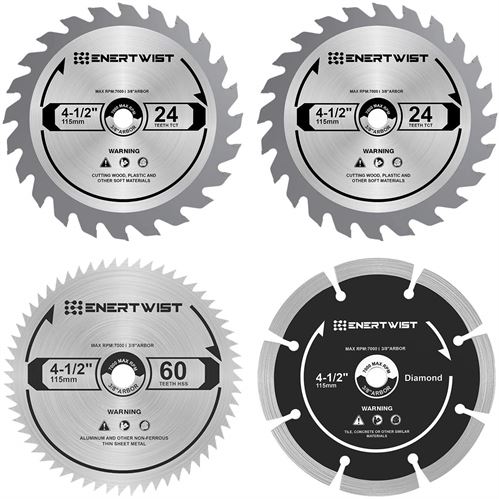 ENERTWIST 4-1/2 Inch Compact Circular Saw Blade Set, Pack of 4-Pieces
