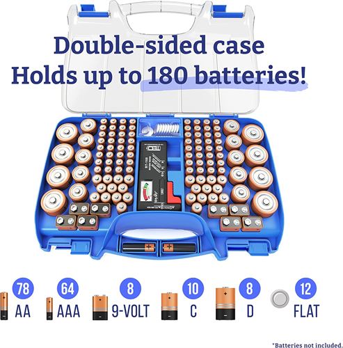 Battery Storage Organizer, The Battery Organizer Storage Case with Tester, Clear Battery Case, Battery Holder for 180 Batteries of Various Sizes
