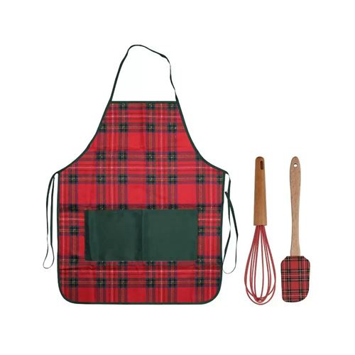 Cook With Color Happy Holidays 3pc Baking Set Plaid Apron Spatula Whisk
