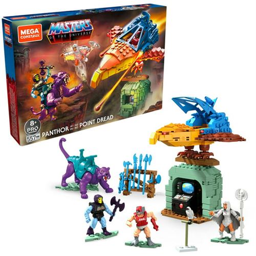 Mega Construx Masters of the Universe Panthor at Point Dread construction set with micro action figures, Building Toys for Kids (557 Pieces)