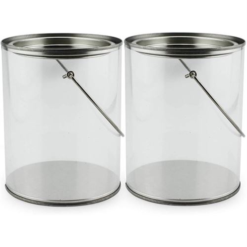 Quart Size Clear Plastic (2-Pack, 5" Tall) Decorative Faux Paint Small Pails Handle & Bale for Party Use [Not for Liquids]