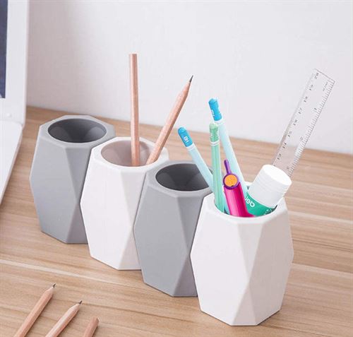 2 Pack Silicone Pencil Holder White Geometric Pen Cup for Desk