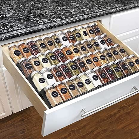 Complete set of spice organizer for kitchen drawer, 4 tiers and adjustable from VANGAY