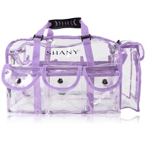 SHANY Clear PVC Makeup Bag - Large Professional Makeup Artist Rectangular Tote with Shoulder Strap and 5 External Pockets