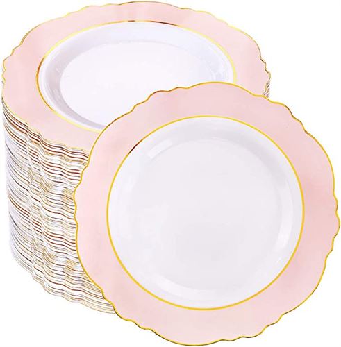 Baroque Pink & Gold Disposable Dessert/Salad Plates for Upscale Parties & Weddings