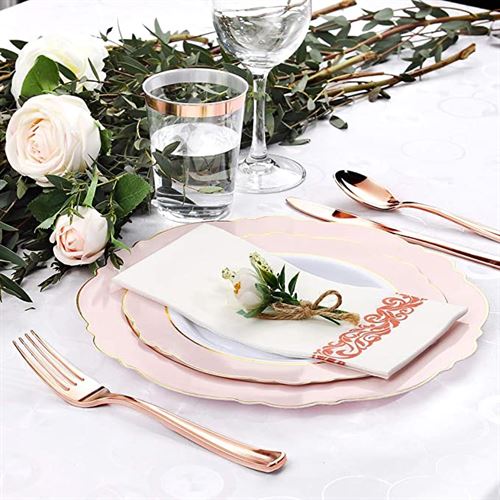 Baroque Pink &Gold Disposable Dessert/Salad Plates for Upscale Parties &Wedding