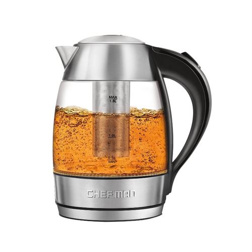 Chefman 1.8L Glass Electric Kettle with Tea Infuser - Silver-Voltage 120