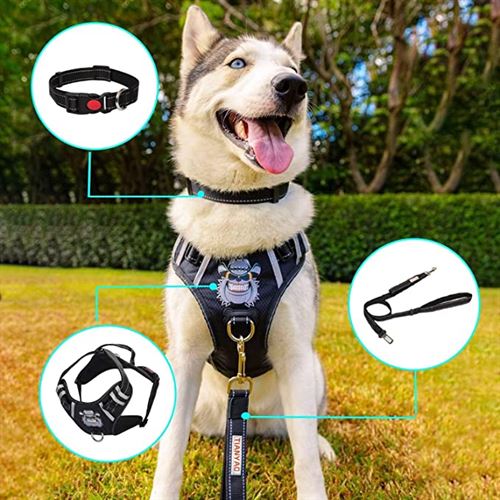 TIANYAO Dog Harness No-Pull Dog Vest Set Reflective Adjustable Oxford Material Pet Harness for Small Medium Large Dogs with Leash and Collar