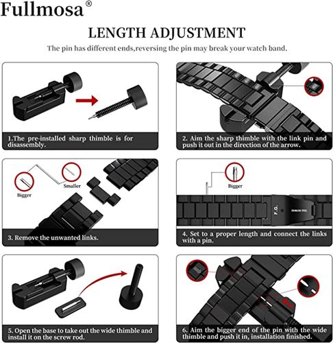 Luxury stainless steel watch strap for 20mm smart watches from Fullmosa