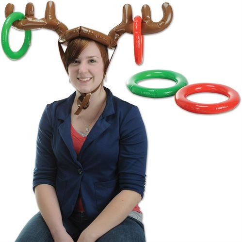 Beistle Inflatable Reindeer Ring Toss, 27" and 7.25", Brown/Red/Green