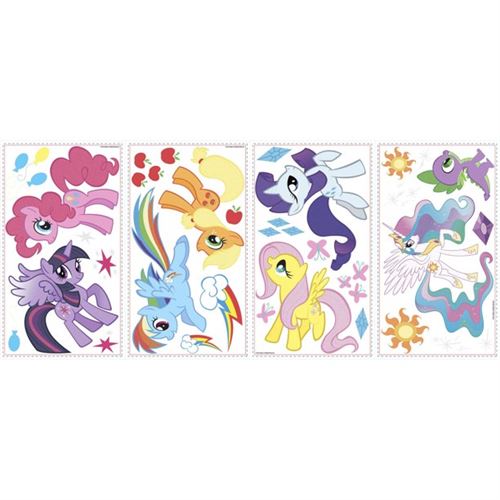 RoomMates My Little Pony Yellow, Teal, and Purple Peel and Stick Wall Decals 9"W x 11.3"H