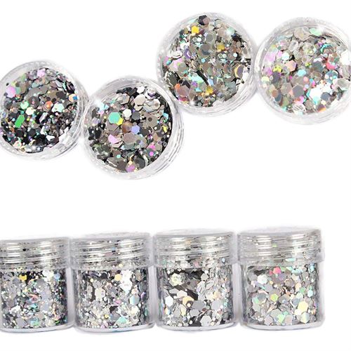 COKOHAPPY 8 Boxes Gold Silver Body Chunky Glitter Makeup, Holographic Flake Cosmetic Sequins Glitter, Ultra-thin Nail Art Iridescent Sparkle Mixed Glitter for Face Eye Hair