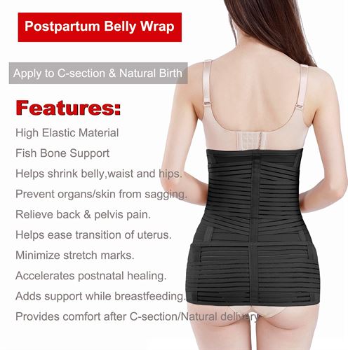 2 in 1 Postpartum Belly Band - Recovery Belly/Pelvis Belt Black Support Postpartum Belly Band