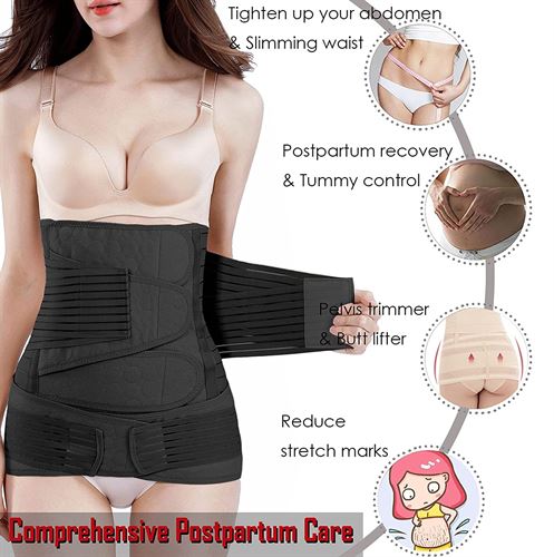 2 in 1 Postpartum Belly Band - Recovery Belly/Pelvis Belt Black Support Postpartum Belly Band