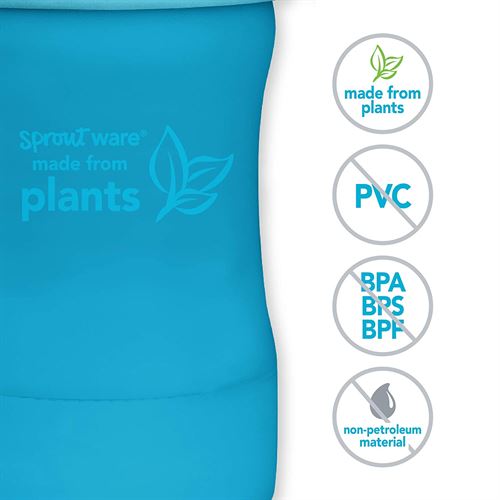 Green sprouts Sprout Ware Plant-Plastic Sip & Straw Cup, Includes Sippy & Straw Spouts, Easy Grip Handles, Blue