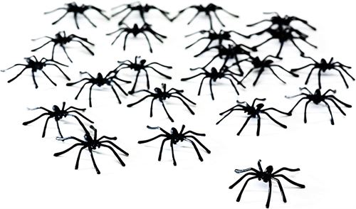 Pack of 24  Black Plastic Spiders for Halloween Decorations from Lights4fun