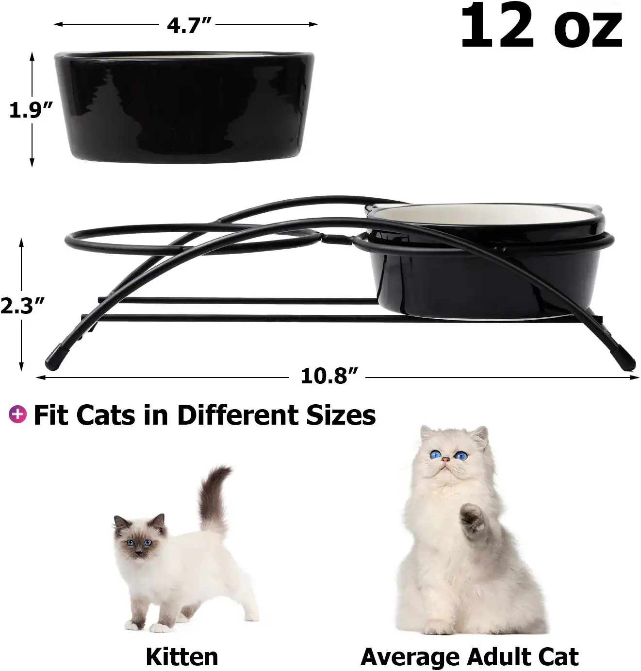 Y YHY Cat Bowls Elevated,Raised Cat Bowls for Food and Water,Ceramic Pet Food Bowls for Cats or Small Dogs,Cute Cat Dishes,12 Ounces,Dishwasher Safe