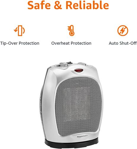 Amazon Basics 1500W Oscillating Ceramic Heater with Adjustable Thermostat - 120V