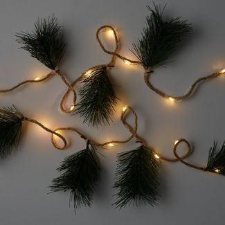 Wondershop™ - 30ct LED Pine Sprig Dew Drop Battery Operated Lit Christmas Garland Warm White with Silver Wire