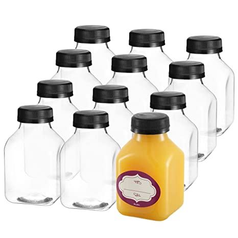 236 ml Empty Plastic Juice Bottles with Lids set of 12