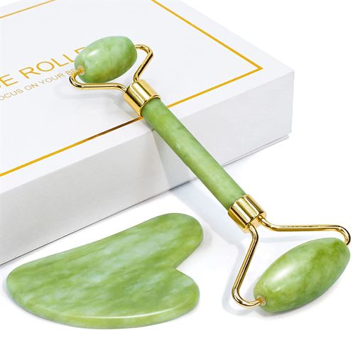 Jade Roller and Gua Sha Set from Huefull Designed to Reduce Puffiness and Improve Wrinkles, Massage Tools for Your face and Body Treatment