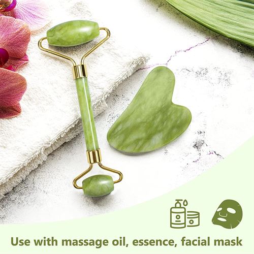 Jade Roller and Gua Sha Set from Huefull Designed to Reduce Puffiness and Improve Wrinkles, Massage Tools for Your face and Body Treatment